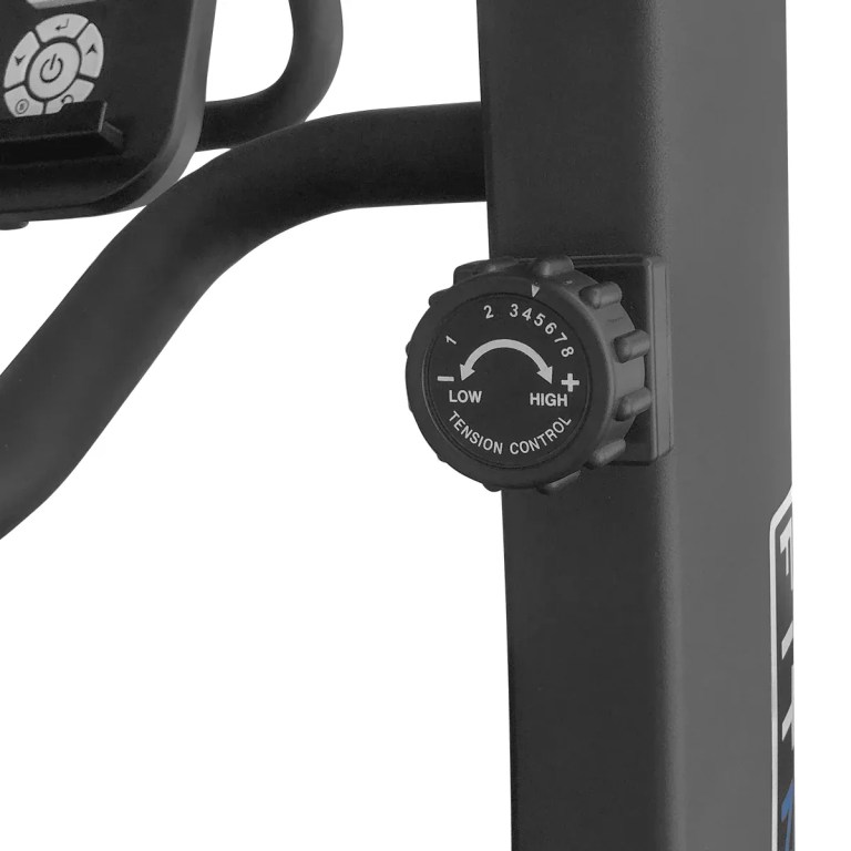 Exercise bike tension control knob close-up