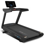 Black Lifespan Fitness treadmill with touchscreen console