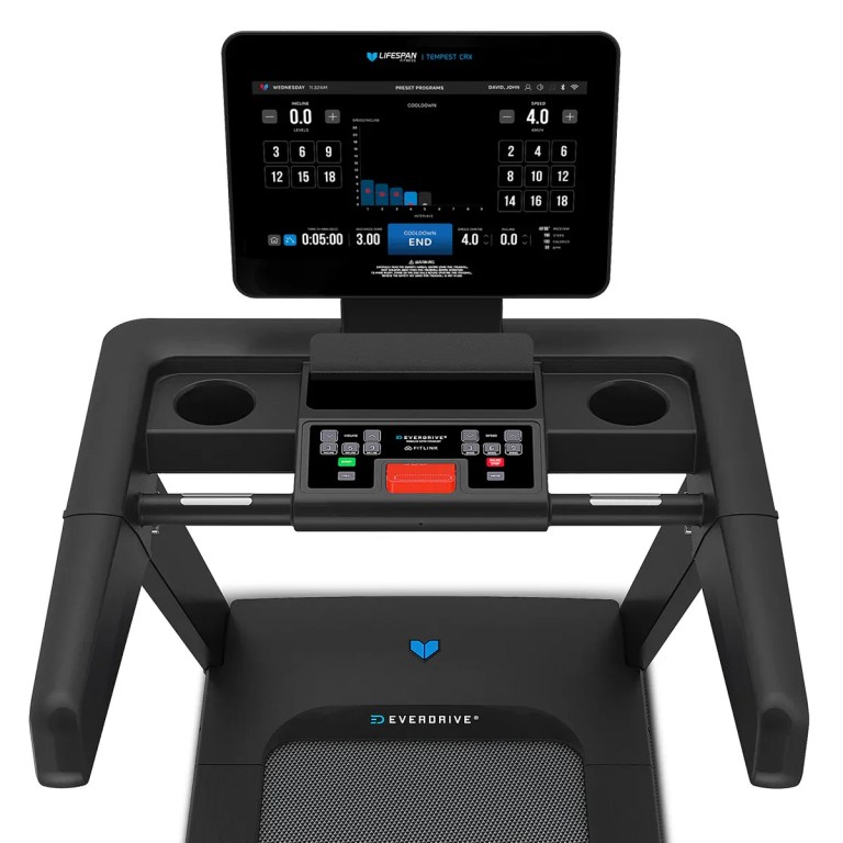 Modern treadmill console with touchscreen display