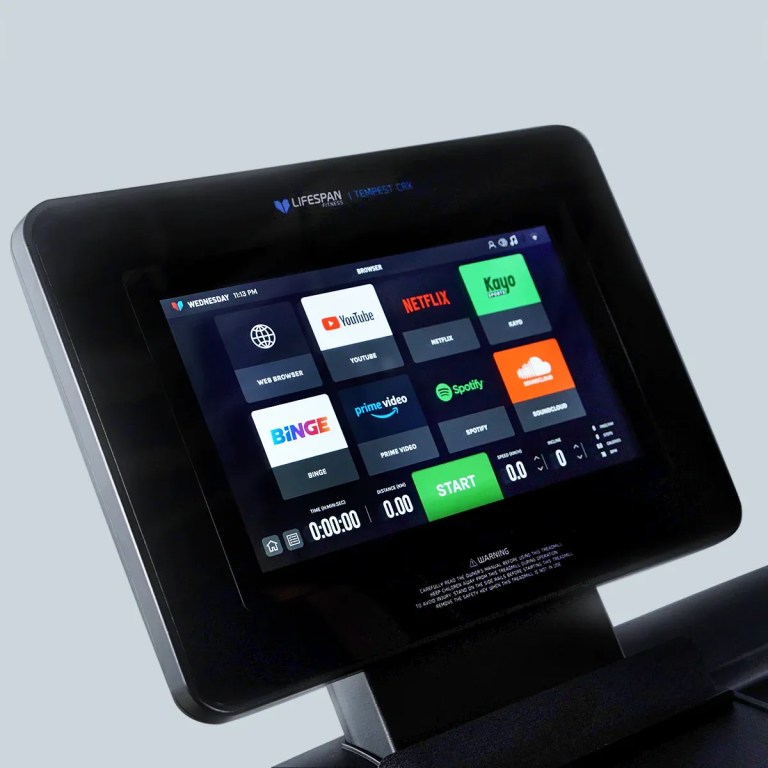 Treadmill touchscreen with streaming apps displayed