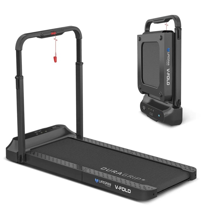 Foldable Lifespan V-Fold treadmill with handle frame