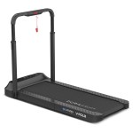 Compact folding treadmill with upright safety handle