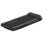 Compact black walking pad treadmill on white background