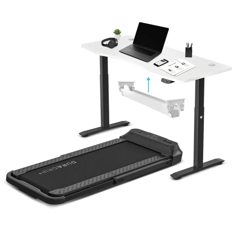 Standing desk with under-desk treadmill workstation