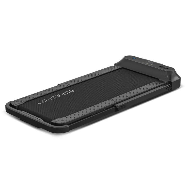 Compact black under-desk walking pad treadmill
