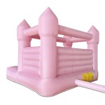 Pink inflatable bouncy castle on white background