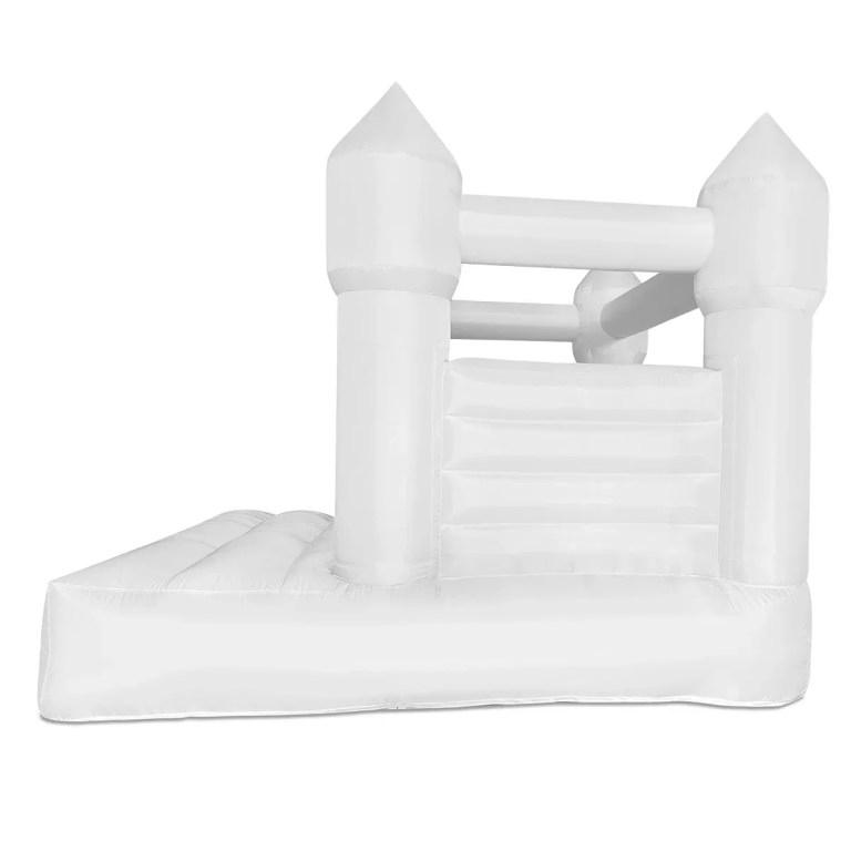 White inflatable jumping castle with slide attachment