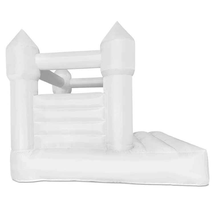 White inflatable jumping castle with attached slide