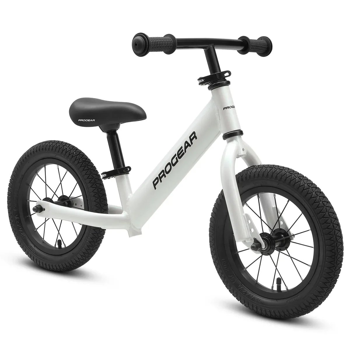 v572 pgbl dl12 pw 00.webp White kids balance bike with black tyres