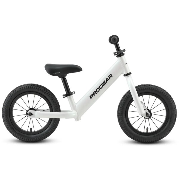 progear duralite kids balance bike 12 pearl white" White kids balance bike with black tyres