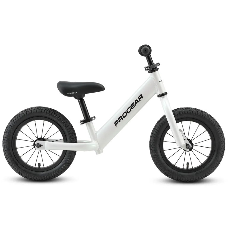 progear duralite kids balance bike 12 pearl white" White kids balance bike with black tyres