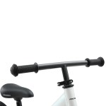 progear duralite kids balance bike 12 pearl white" Close-up of kids bike handlebars and saddle
