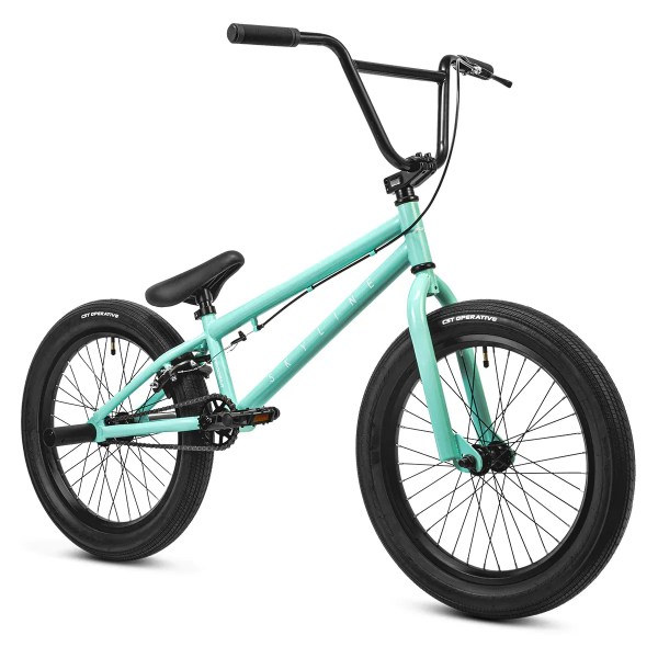 progear 20 skyline bmx bike in teal" Mint green BMX bike with black handlebars