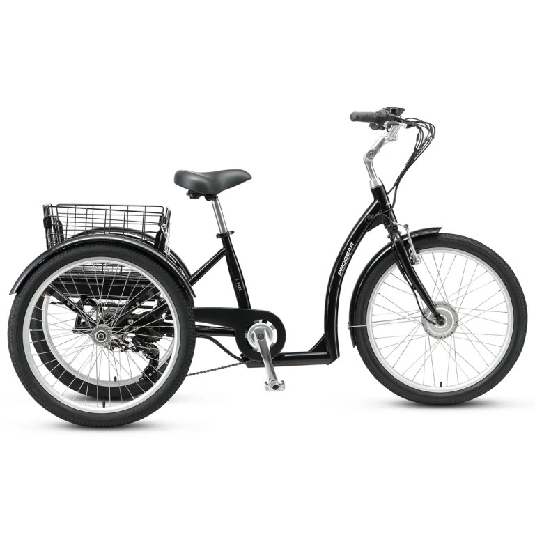 progear bikes e free 24 e trike" Black adult tricycle with rear basket