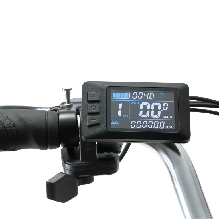 progear bikes e free 24 e trike" E-bike LCD display on handlebar showing speed