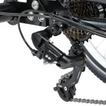 progear bikes e free 24 e trike" Shimano Tourney rear derailleur and bike cassette close-up