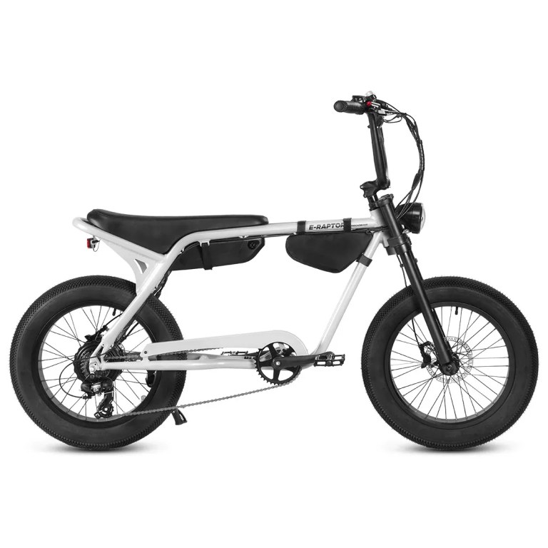 Compact white electric bike with fat tyres