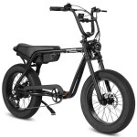 Black fat-tyre electric bike with bench seat