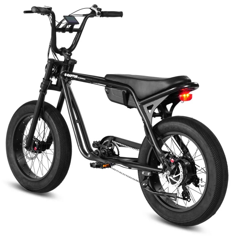 Black fat-tyre electric bike with rear light