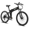 Black folding electric bike with suspension and disc brakes