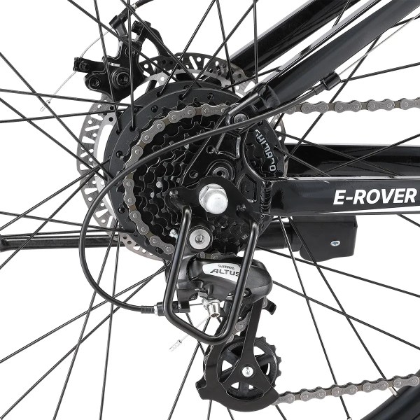 Close-up of e-bike rear derailleur and gears