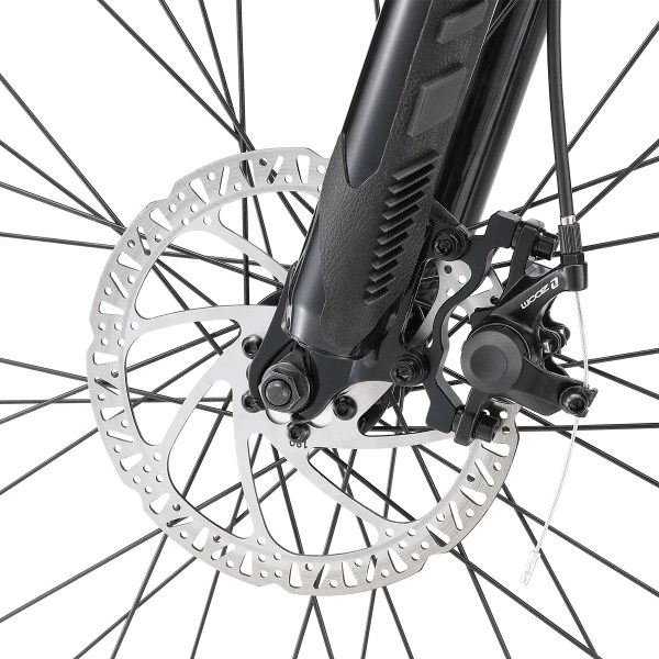 Close-up of bicycle front disc brake system