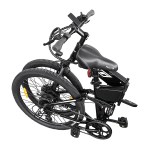progear e rover electric folding mtb 26 gloss black" Folded black electric fat-tyre bicycle on white background