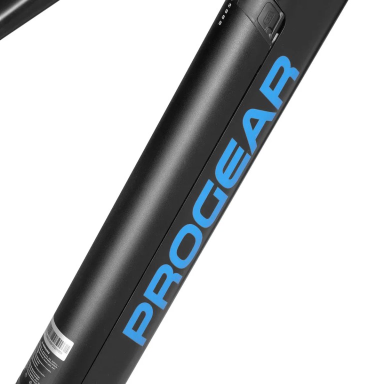 progear e vantage 27.5*18 mtb e bike black shadow" Close-up of black Progear electric bike frame