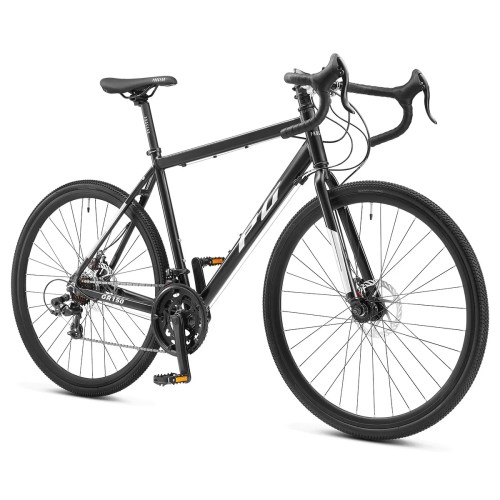 v572 pggr gr150bk 53 00.webp Black gravel bike with drop handlebars and disc brakes