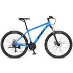 Blue hardtail mountain bike with front suspension