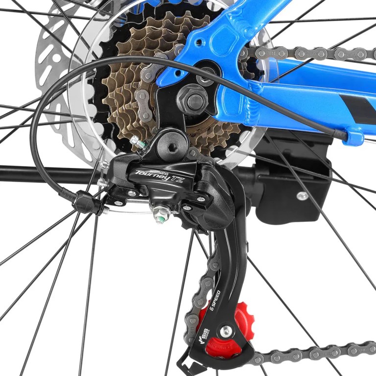 Close-up of Shimano rear derailleur and gears