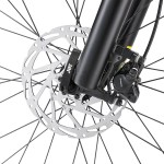 Close-up of bicycle disc brake and rotor