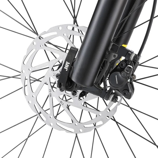 progear octane dual suspension mtb 29*19 sahara Close-up of bicycle disc brake and rotor