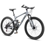Grey full-suspension mountain bike on white background