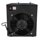 Black industrial water chiller with cooling fan