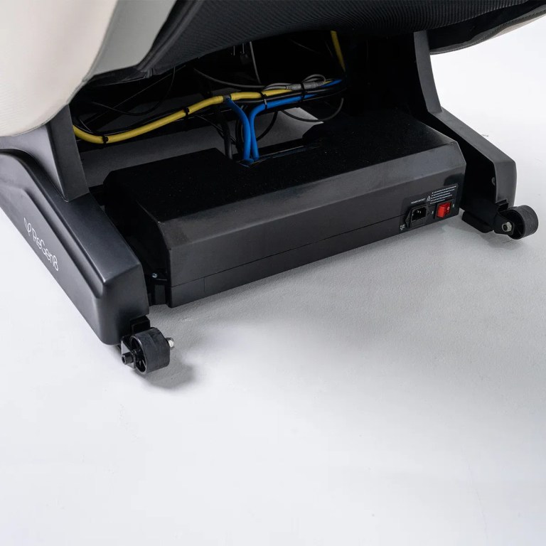 regen8 luxcloud air zero gravity heated massage chair Underside of treadmill with motor and power switch