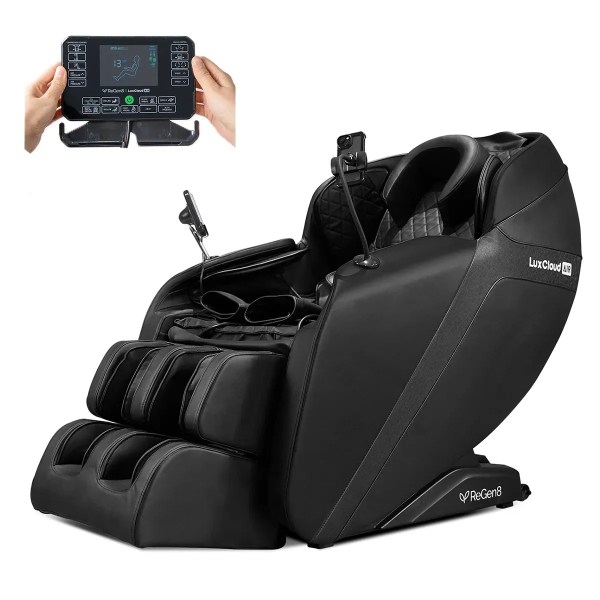 regen8 luxcloud air zero gravity heated massage chair in black Black luxury massage chair with touchscreen controller