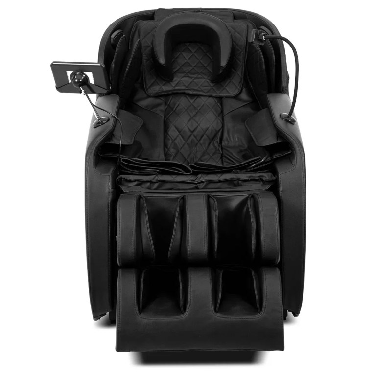 Black full-body massage chair with footrest