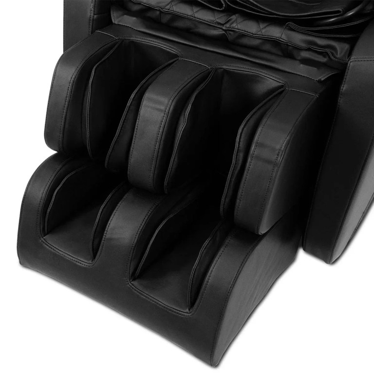 Black leather massage chair foot and calf massager