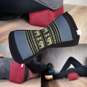 Black and grey yoga bolster cushion with logo