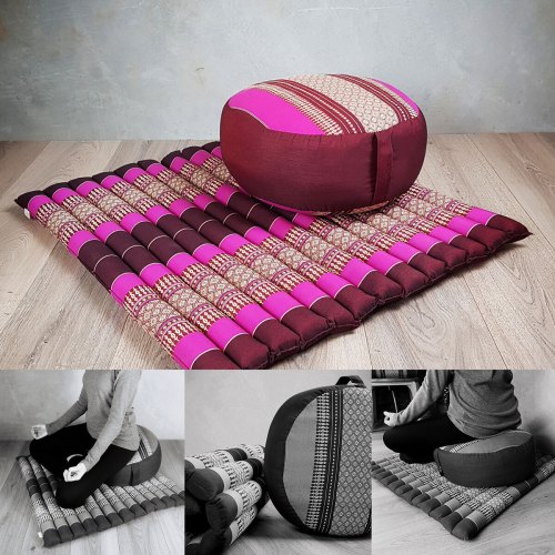 Pink and maroon Thai meditation cushion set