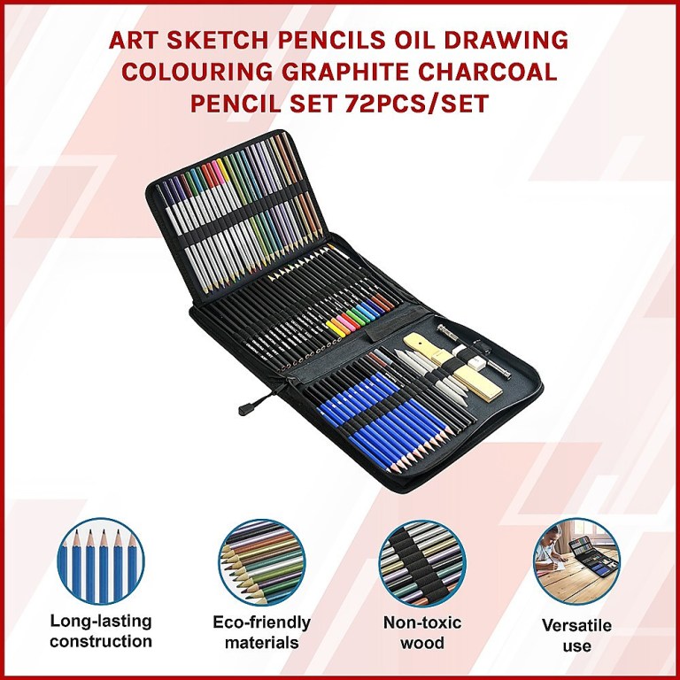 72-piece art sketch pencil set in case