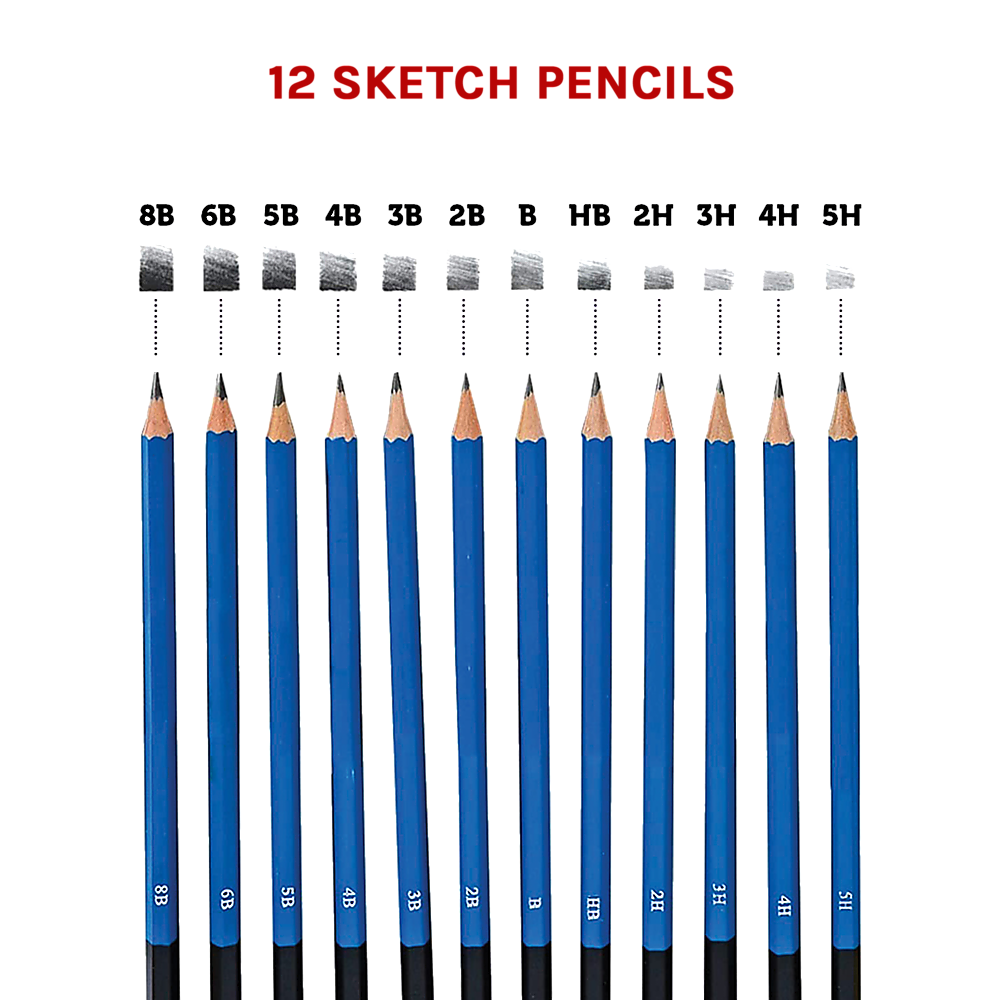 12 graded sketch pencils from 8B to 5H