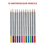 Twelve watercolour pencils on black background