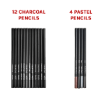 Set of charcoal and pastel pencils on black