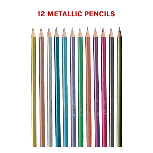 art sketch pencils oil drawing colouring graphite charcoal pencil set 72pcs/set Twelve metallic coloured pencils on black background