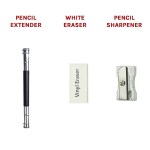 Pencil extender, white eraser and sharpener
