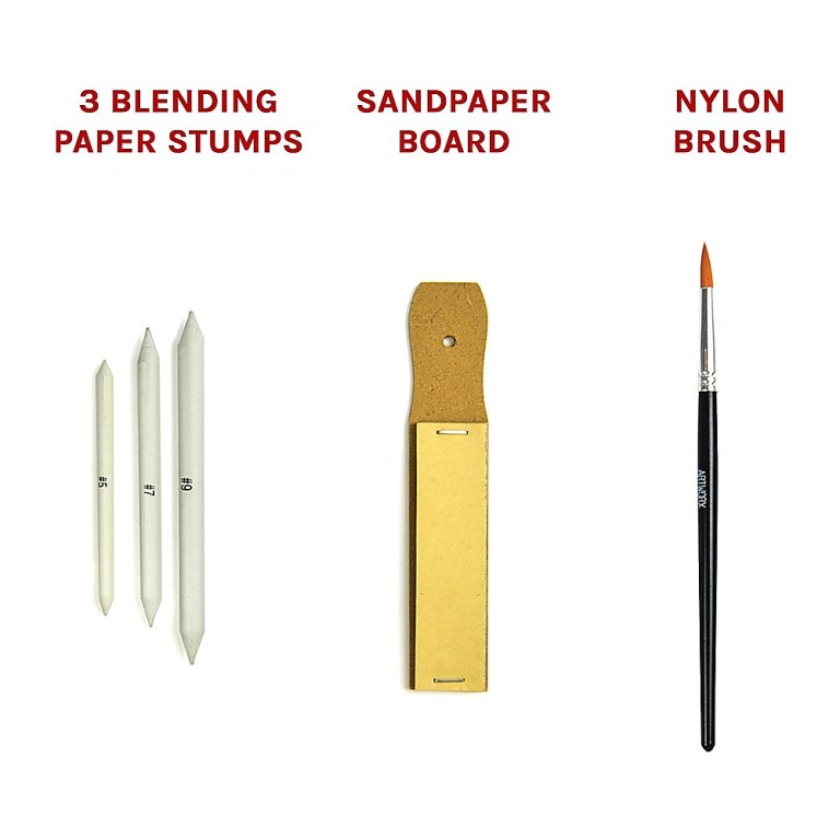Blending stumps, sandpaper board and nylon brush