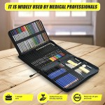 Open coloured pencil art set on wooden table