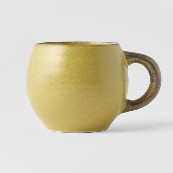 maru mug 300ml mustard glaze Mustard yellow ceramic mug with curved handle